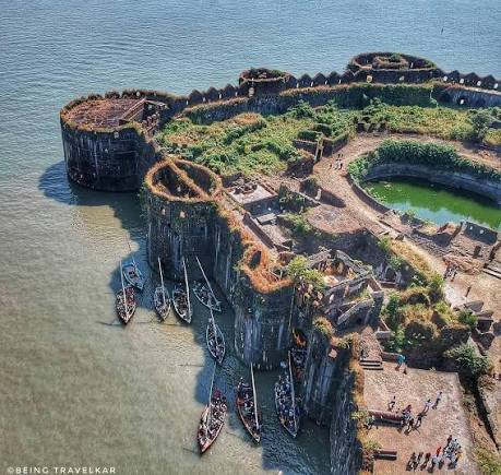 Aerial view of the unconquered Murud-Janjira Sea Fort Citadel